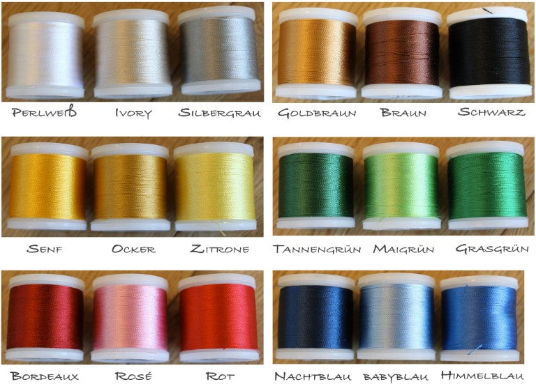 Farben für Name, Garnfarben, Farbauswahl, Stickereifarben,