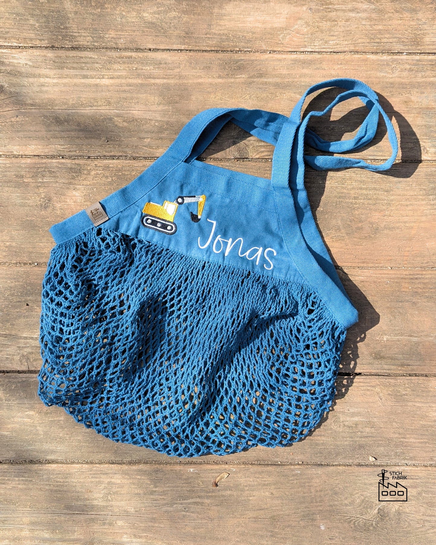 Bagger Netztasche Sandeltasche bestickt