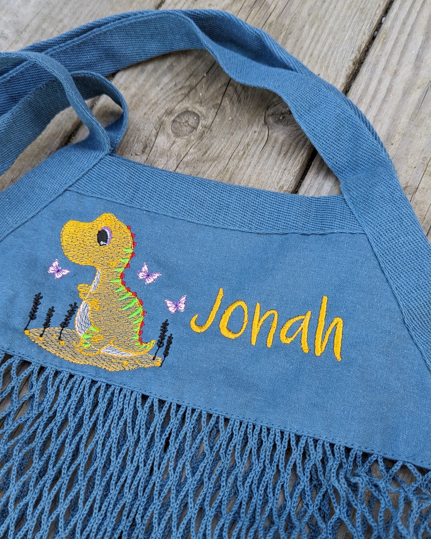Netztasche personalisiert Dino