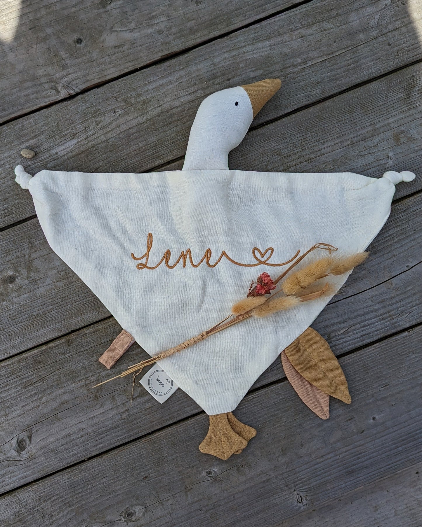 Schmusegans Kuschelgans Kuscheltier Gans Vogel Schnullerhalter bestickt mit Name personalisiert