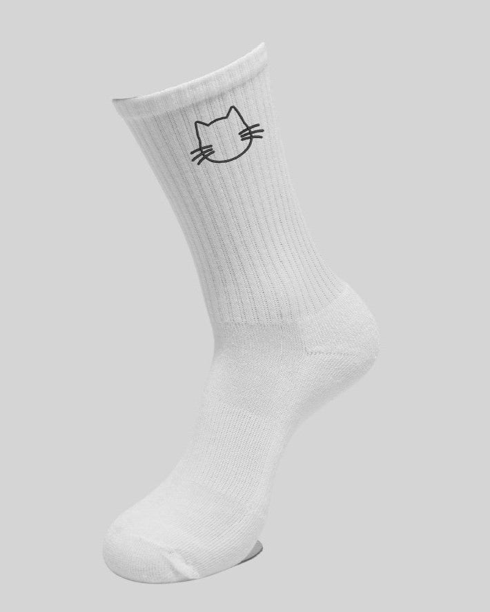 bestickte Socken mit Motiv und Text Crew Socks Tennissocken Katzengesicht Katze