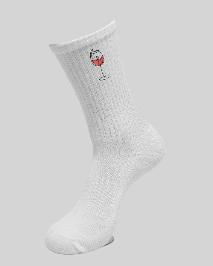 bestickte Socken mit Motiv und Text Crew Socks Tennissocken Weinglas Weinstickerei