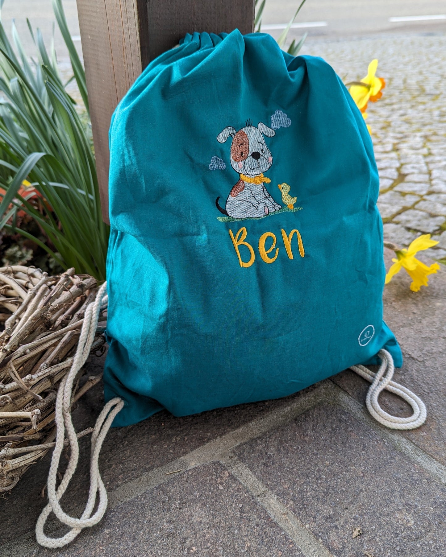 bestickter Turnbeutel mit Hund