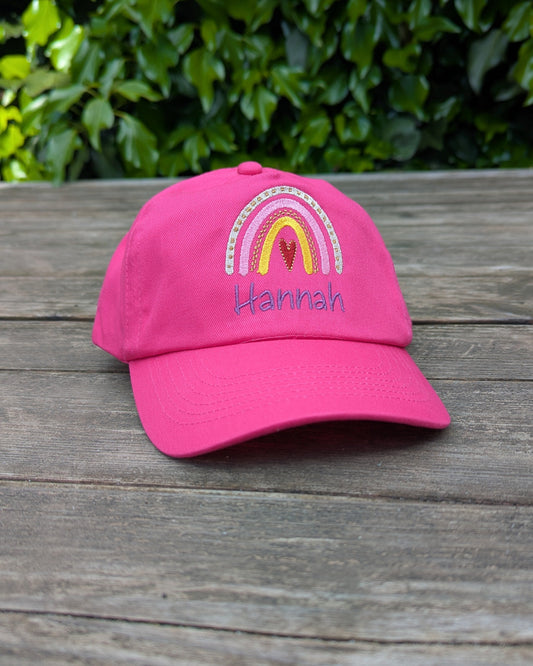 Basecap Kappe Mütze personalisiert bestickt Regenbogen Boho Kindermütze Schildmütze