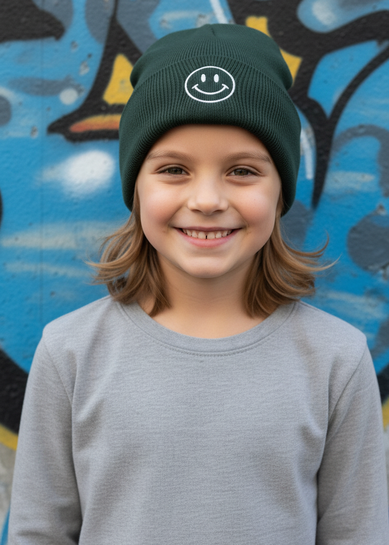 Beanie Smiley Muster Kindermütze Mütze Wintermütze Hipster