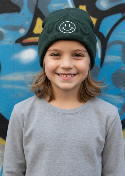 Beanie Smiley Muster Kindermütze Mütze Wintermütze Hipster