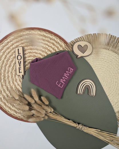 Musselin Halstuch bestickt mit Name Sabberlatz Sabbertuch Spucktuch 