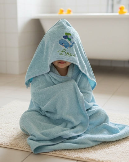Kapuzenhandtuch Badetuch Babyhandtuch Frottierware personalisiert bestickt mit Name und Motiv