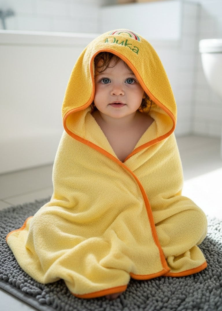 Kapuzenhandtuch Badetuch Babyhandtuch Frottierware personalisiert bestickt mit Name und Motiv