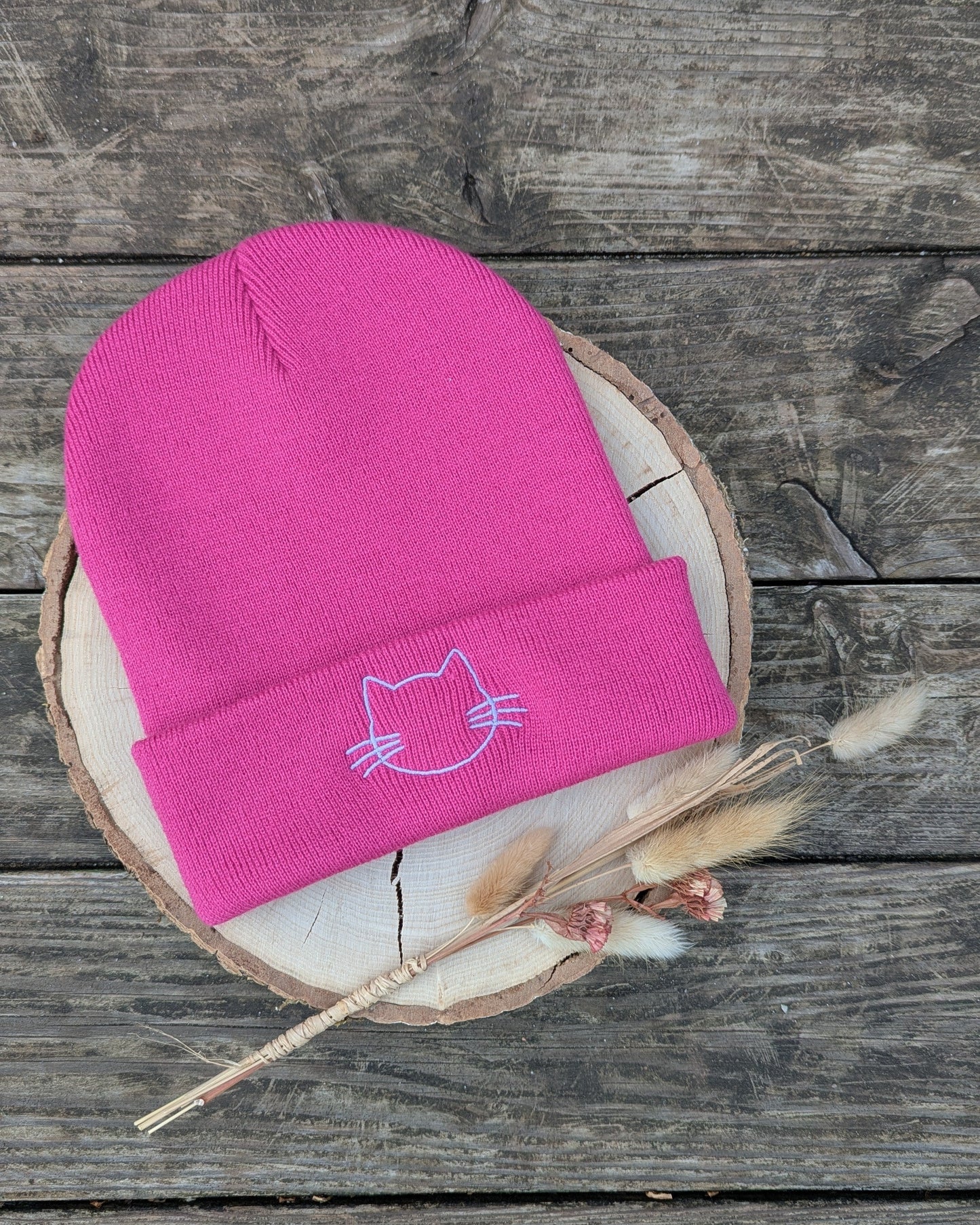 Hipster Beanie bestickt personalisiert Mütze Strickmütze Katze