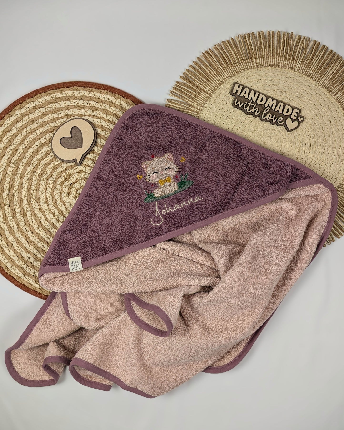 Kapuzenhandtuch Badetuch Baby Handtuch Duschtuch Kapuze bestickt mit Name und Tier Regenbogen Motiv personalisiert