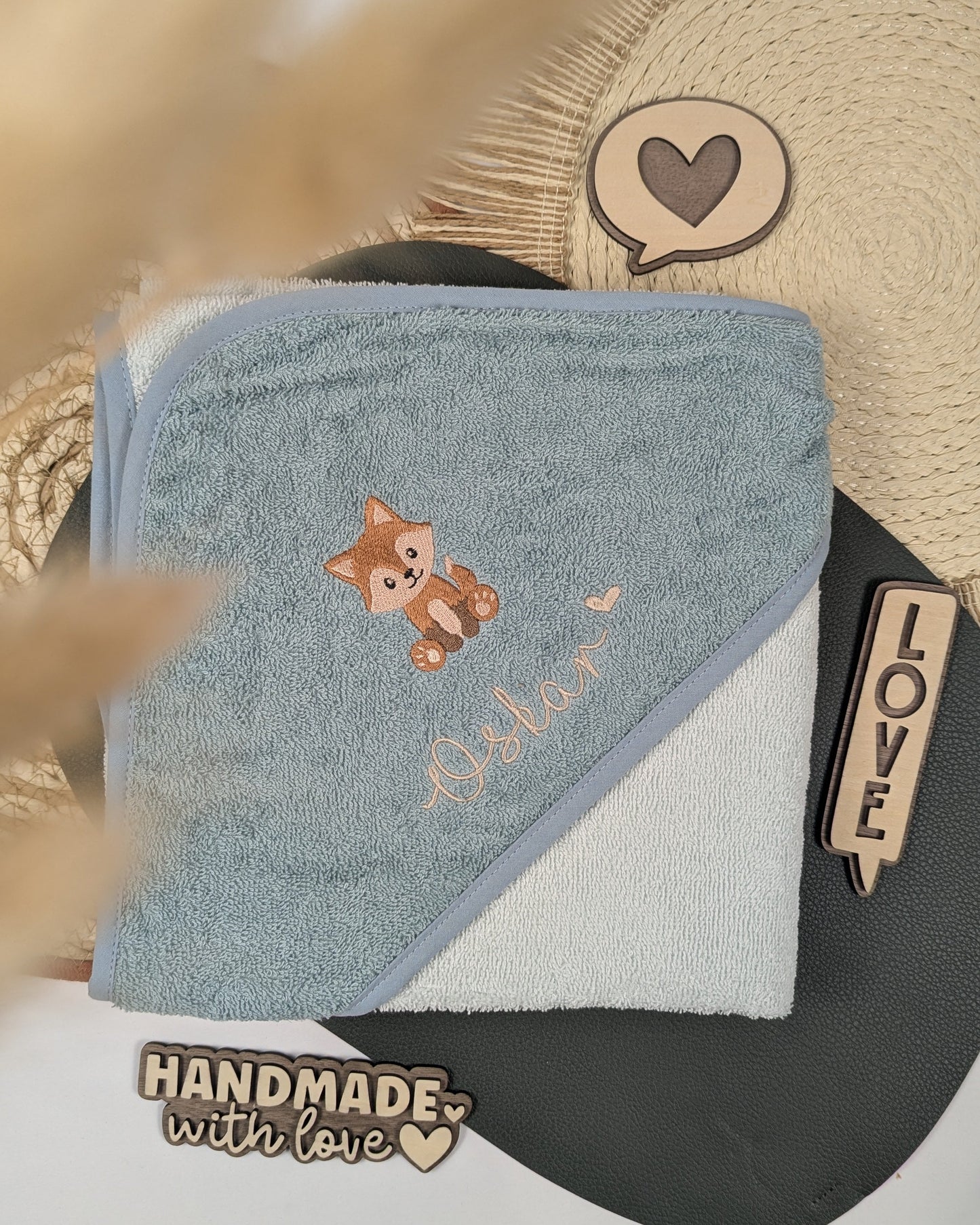 Kapuzenhandtuch Badetuch Baby Handtuch Duschtuch Kapuze bestickt mit Name und Tier