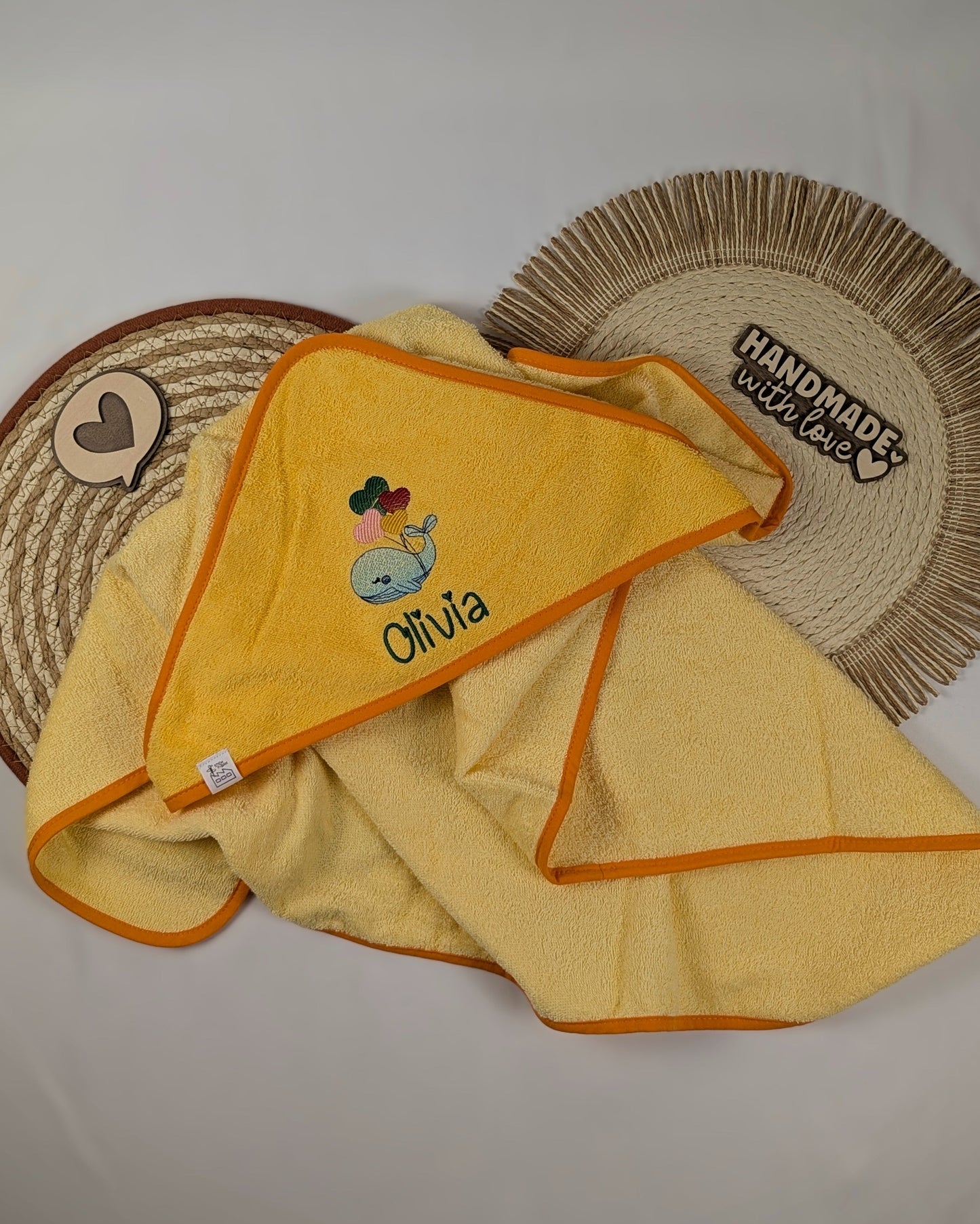 Kapuzenhandtuch Badetuch Baby Handtuch Duschtuch Kapuze bestickt mit Name und Tier Regenbogen Motiv personalisiert