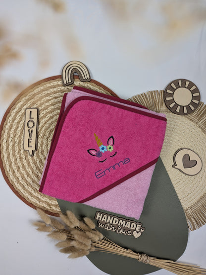 Kapuzentuch Duschtuch Badetuch Babytuch Geschenk zur Geburt bestick personalisiert Einhorn