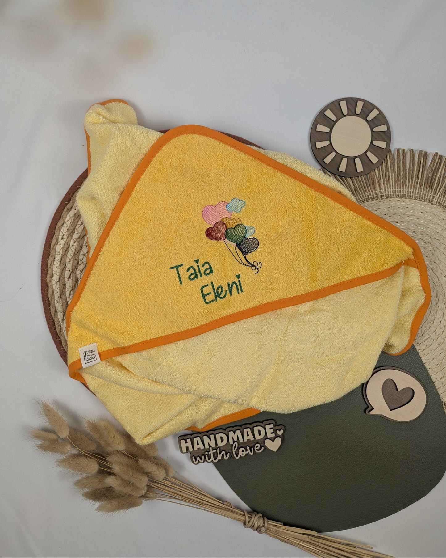 Kapuzentuch Duschtuch Badetuch Babytuch Geschenk zur Geburt bestick personalisiert Luftballons