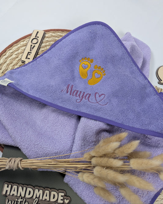 Kapuzenhandtuch Badetuch Baby Handtuch Duschtuch Kapuze bestickt mit Name und Tier Regenbogen Motiv personalisiert