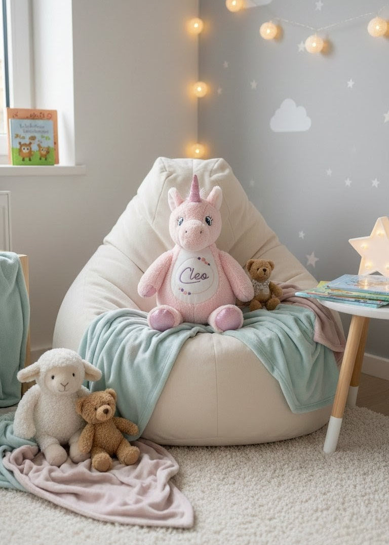 besticktes Kuscheltier mit Name Geburtsdaten Geburtstag Taufe personalisiertes Schmusetier