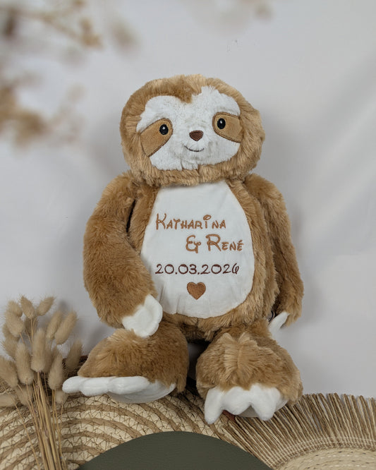 Kuscheltier personalisiert bestickt mit Name Faultier 