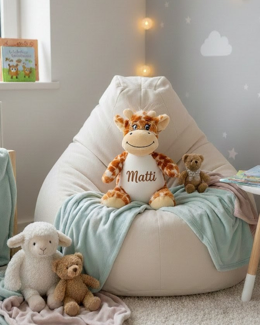 besticktes Kuscheltier mit Name Geburtstdaten Giraffe