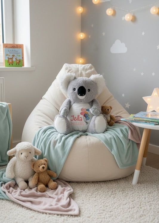 besticktes Kuscheltier mit Name Geburtsdaten Geburtstag Taufe personalisiertes Schmusetier