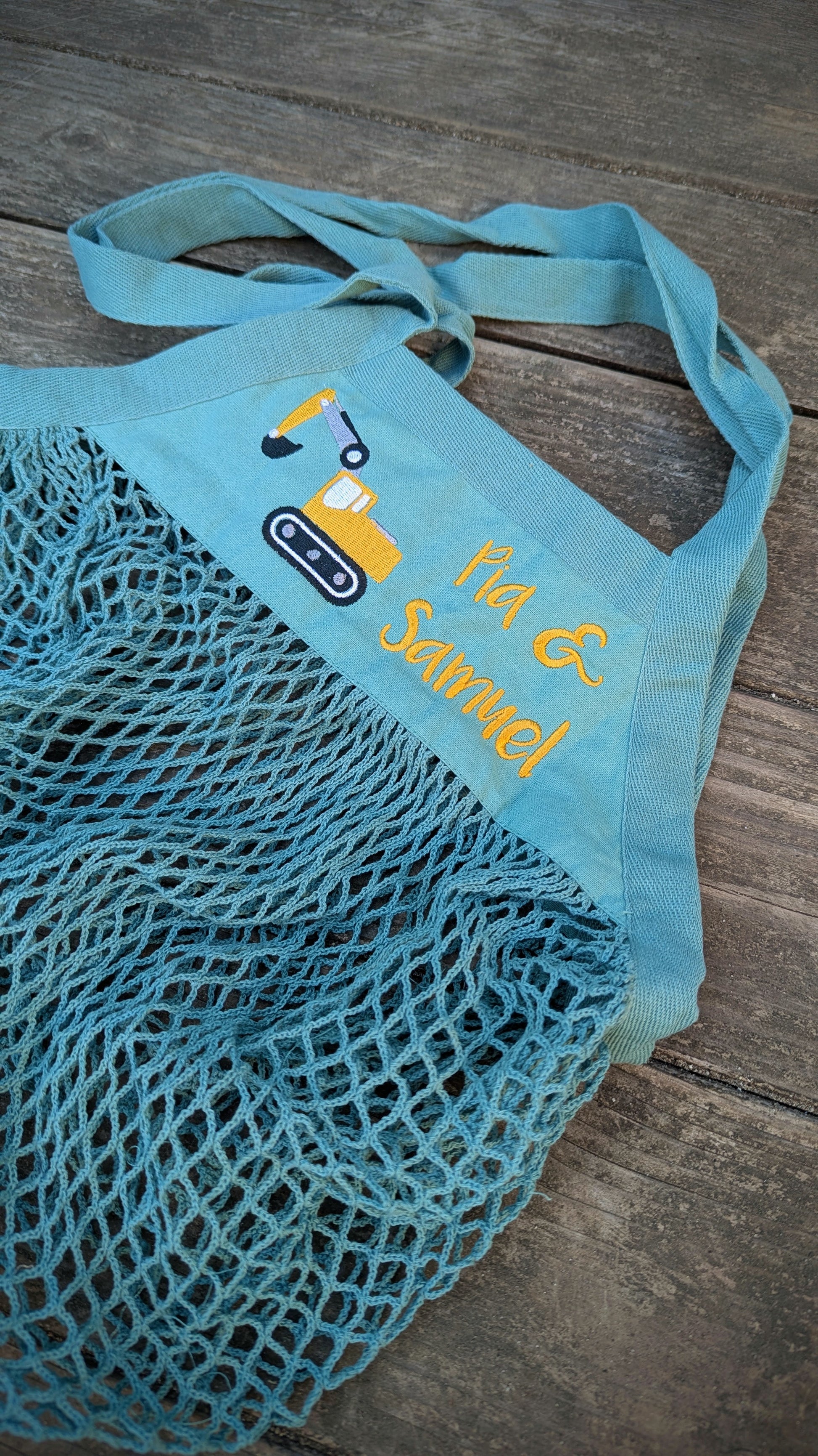 Netztasche Sandkastenbeutel Netzbeutel personalisiert mit Name bestickt