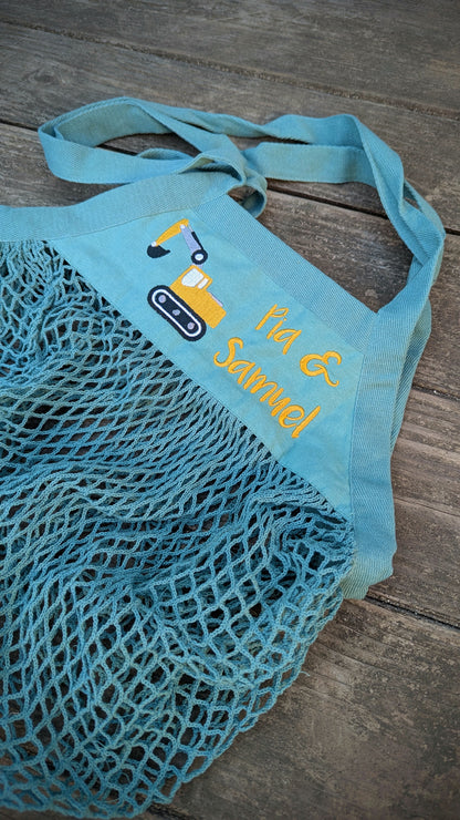 Netztasche Sandkastenbeutel Netzbeutel personalisiert mit Name bestickt