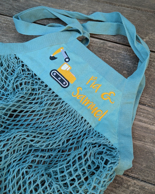 Netztasche Sandkastenbeutel Netzbeutel personalisiert mit Name bestickt