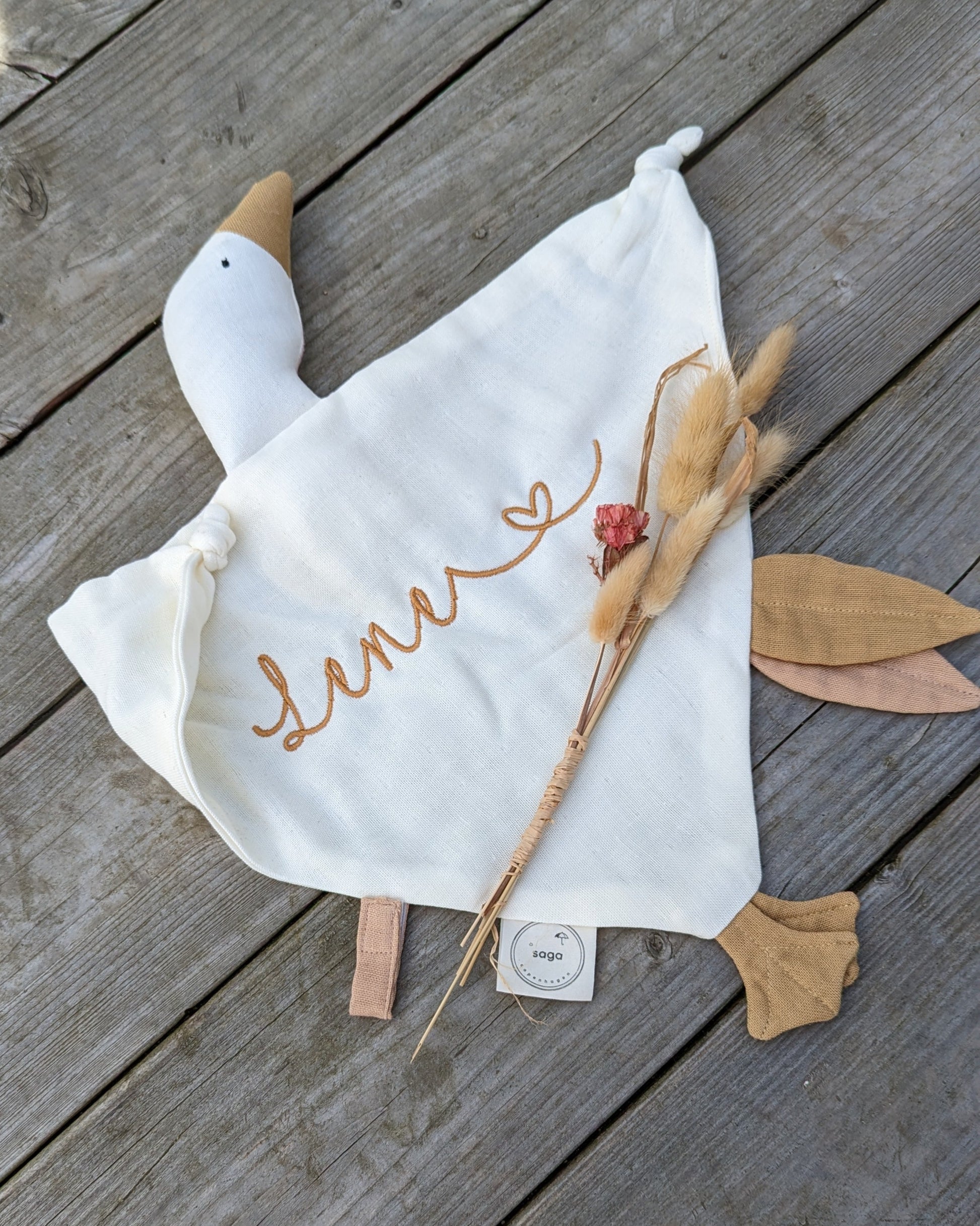 Schmusegans Kuschelgans Kuscheltier Gans Vogel Schnullerhalter bestickt mit Name personalisiert