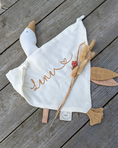 Schmusegans Kuschelgans Kuscheltier Gans Vogel Schnullerhalter bestickt mit Name personalisiert