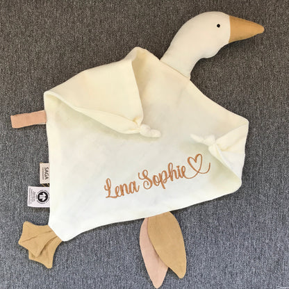 Schmusegans Kuschelgans Kuscheltier Gans Vogel Schnullerhalter bestickt mit Name personalisiert