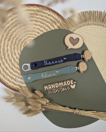 Schnullerband aus Musselin Holzclip Tierform Schnullerhalter Schnullerkette Nuckikette