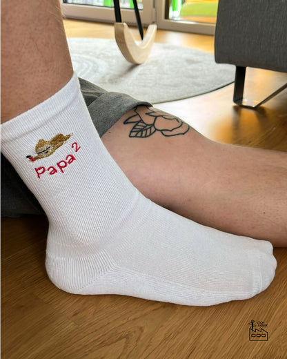 bestickte Socken mit Motiv und Text