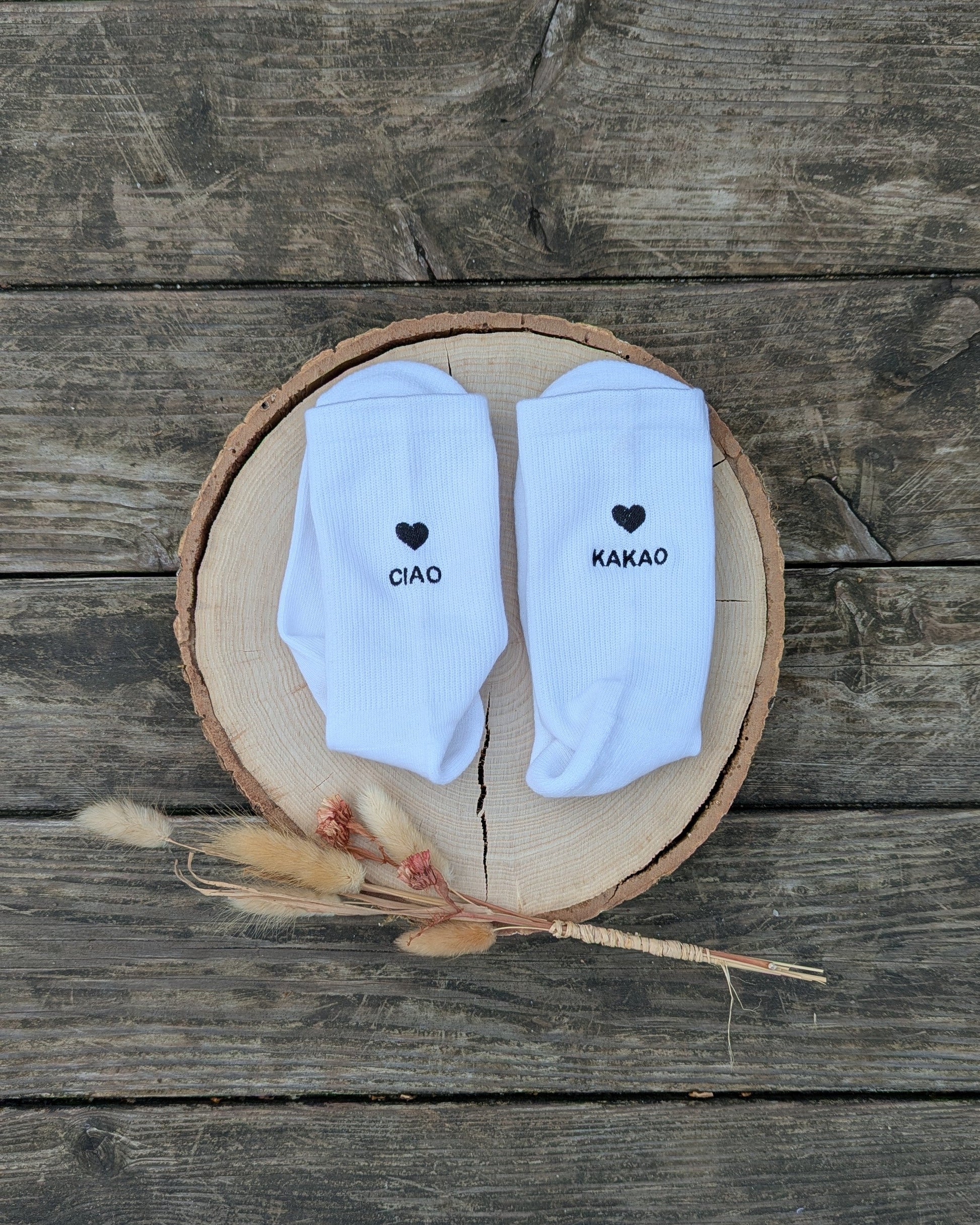 Sportsocken Tennissocken bestickt personalisiert Crew Socks Statementsocken Ciao Kakao Herz