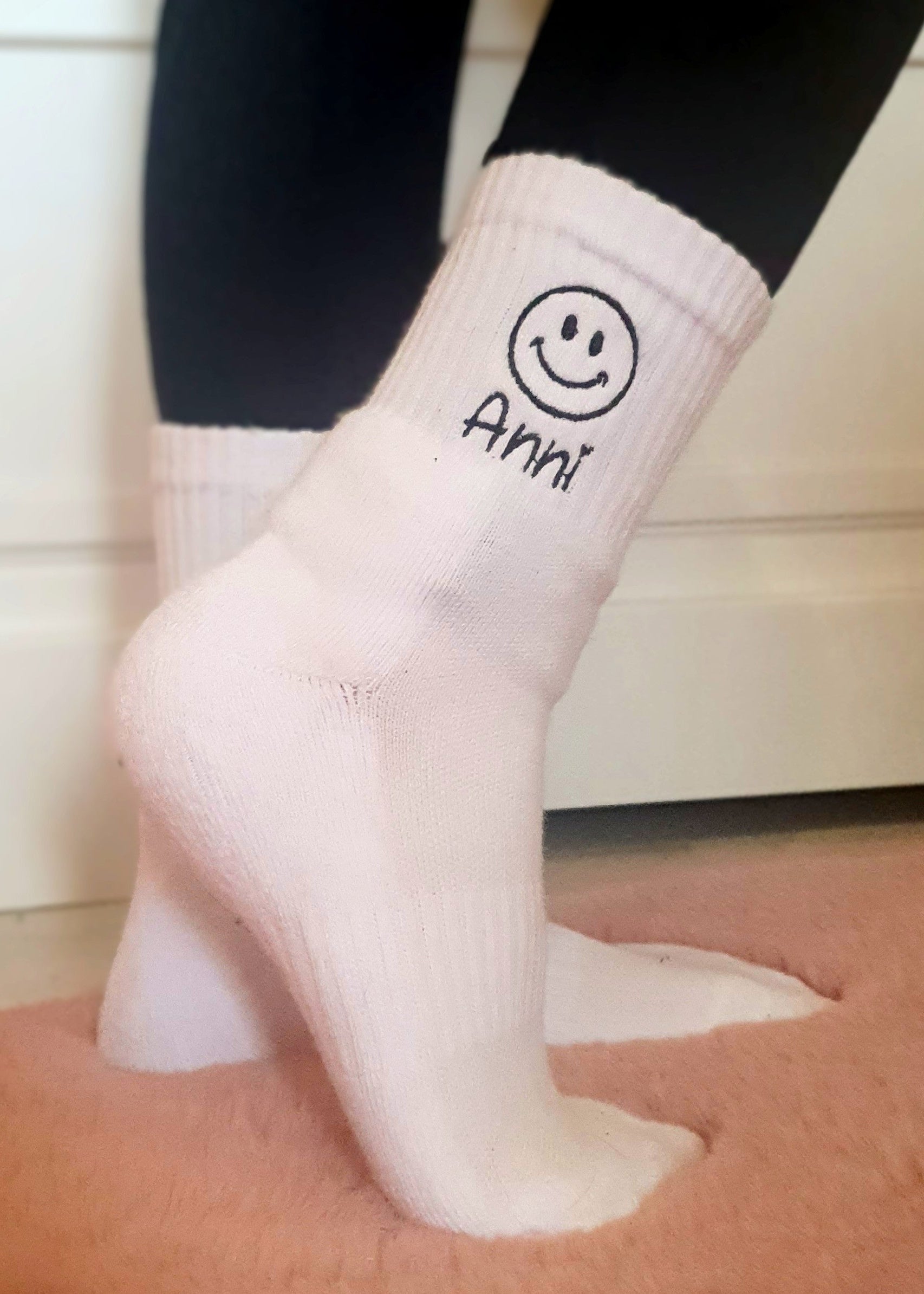 Statement Socks Kinder Smiley Name bestickt Tennissocken Sportsocken