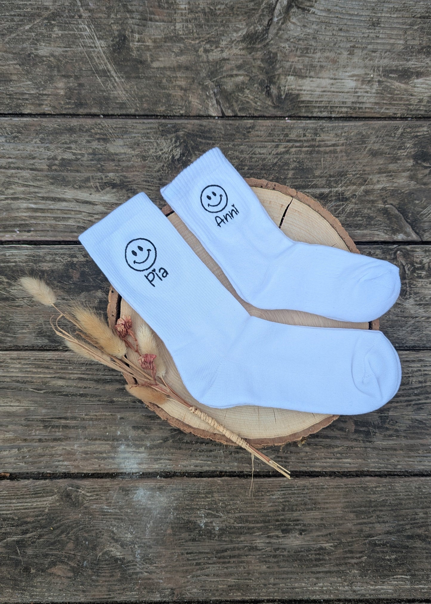 Statement Socks Kinder Smiley Name bestickt Tennissocken Sportsocken