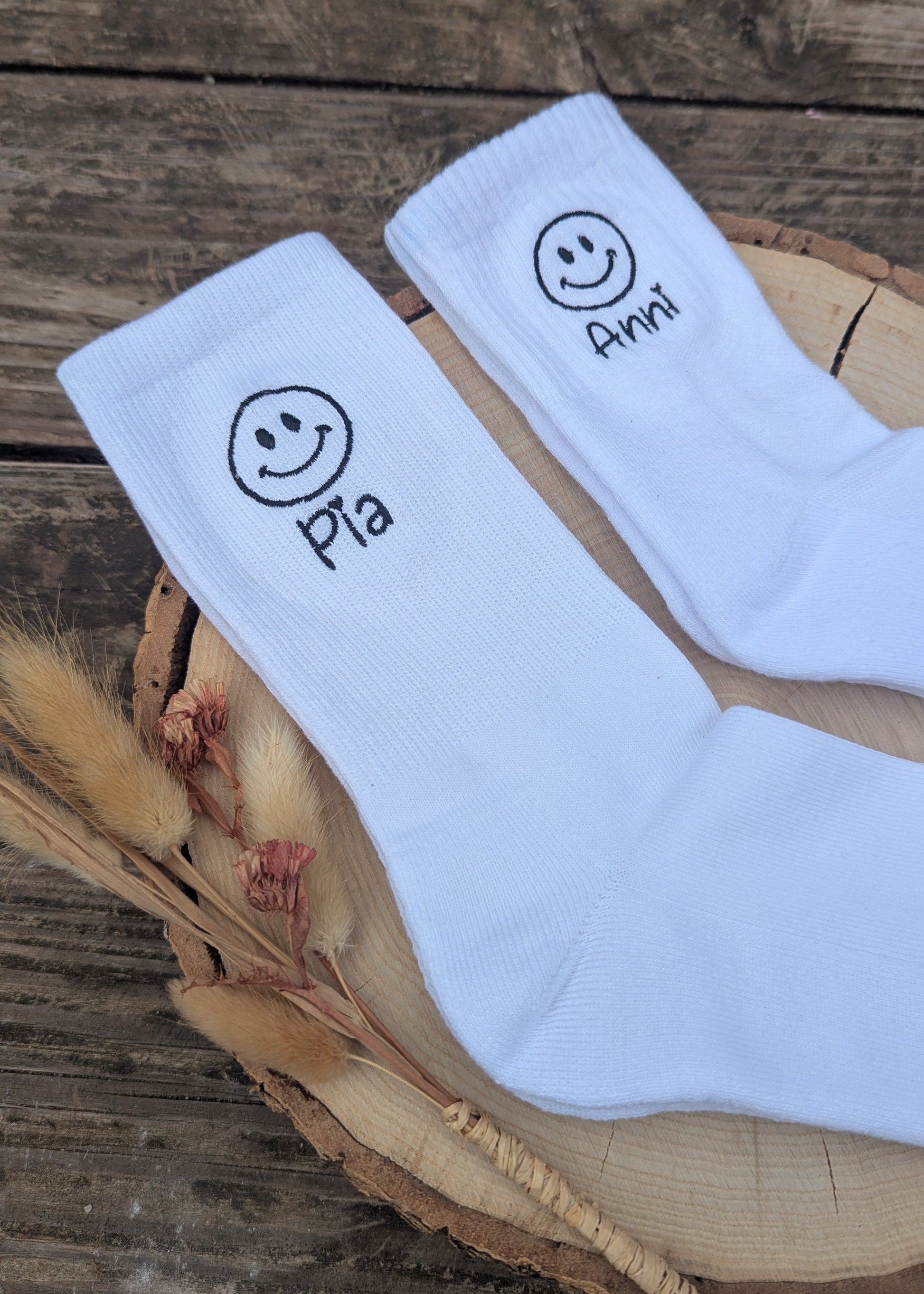 Statement Socks Kinder Smiley Name bestickt Tennissocken Sportsocken