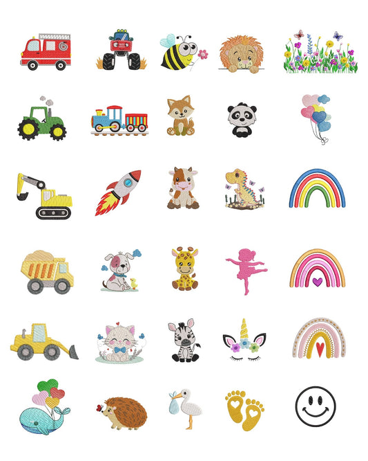 Motivauswahl Stickmotive Bilder Aufdruck Tiermotiv Traktor Baumaschinen Prinzessin