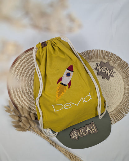 personalisierter Turnbeutel mit Motiv und Name bestickt individuell Schulstart Sporttasche